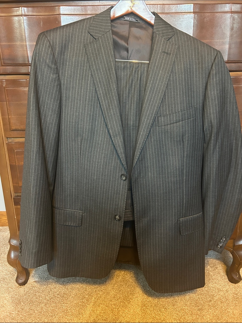 Men's Pinstripe Two-Button Blazer - Black - Unknown Brand